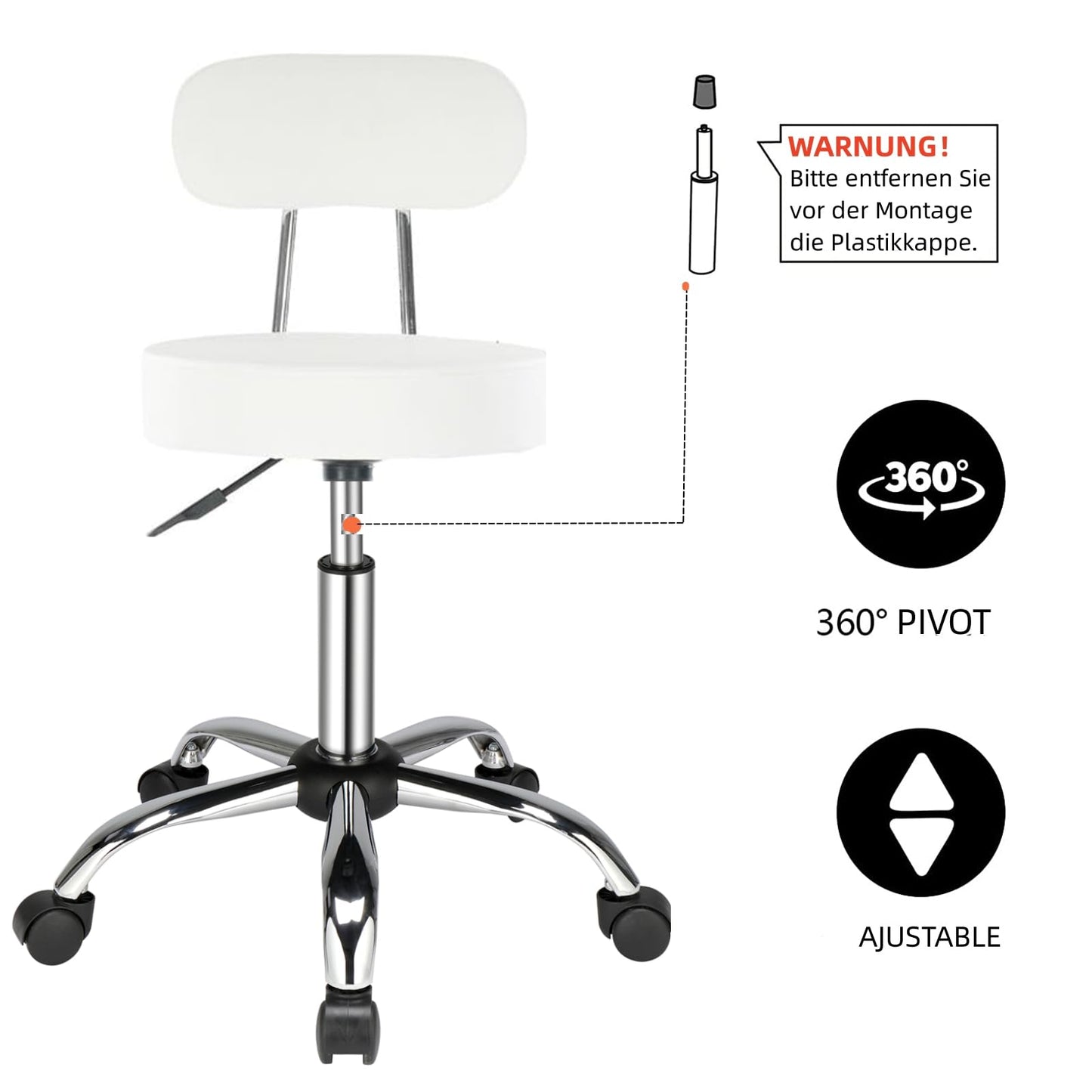 Rollhocker Arbeitshocker Drehhocker Höhenverstellbar 360° Drehbar mit Lehne höhenverstellbar