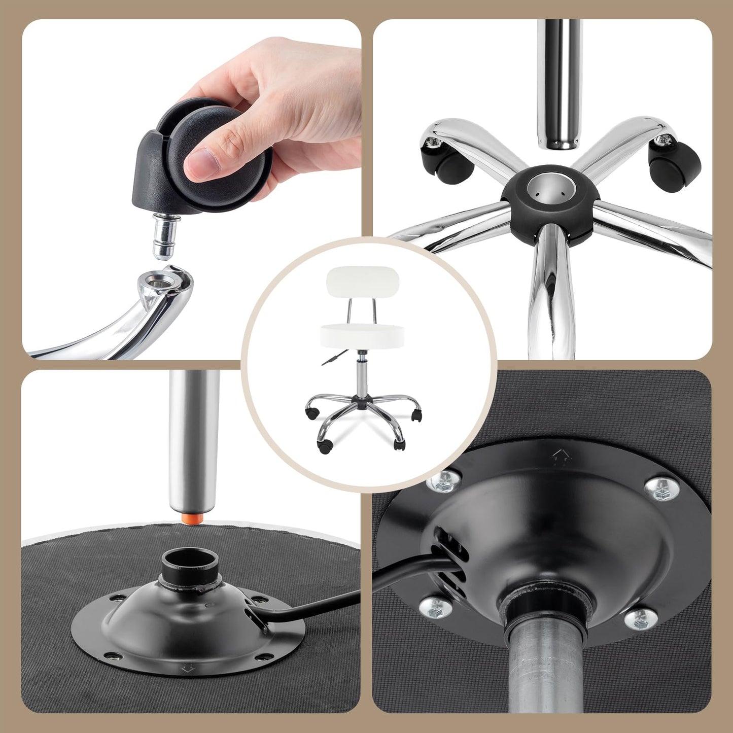 Rollhocker Arbeitshocker Drehhocker Höhenverstellbar 360° Drehbar mit Lehne höhenverstellbar