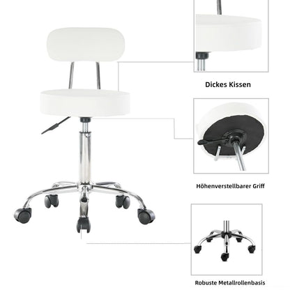 Rollhocker Arbeitshocker Drehhocker Höhenverstellbar 360° Drehbar mit Lehne höhenverstellbar