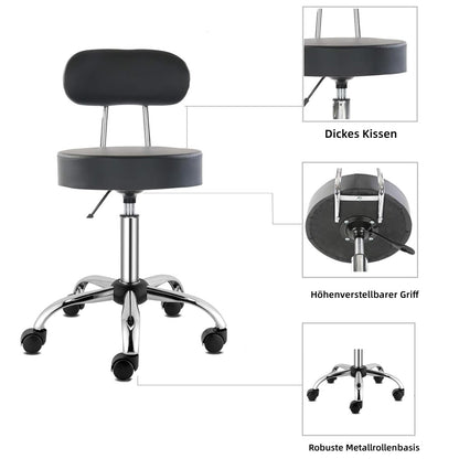 Rollhocker Arbeitshocker Drehhocker Höhenverstellbar 360° Drehbar mit Lehne höhenverstellbar
