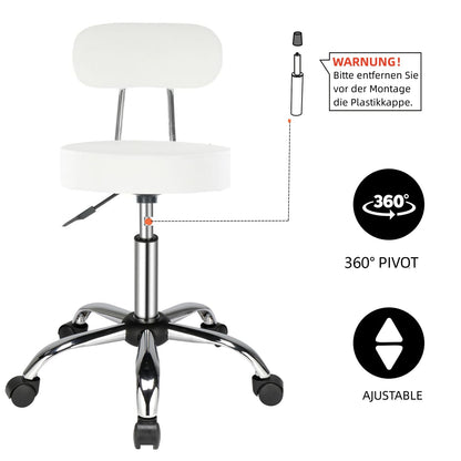 Rollhocker Arbeitshocker Drehhocker Höhenverstellbar 360° Drehbar mit Lehne höhenverstellbar