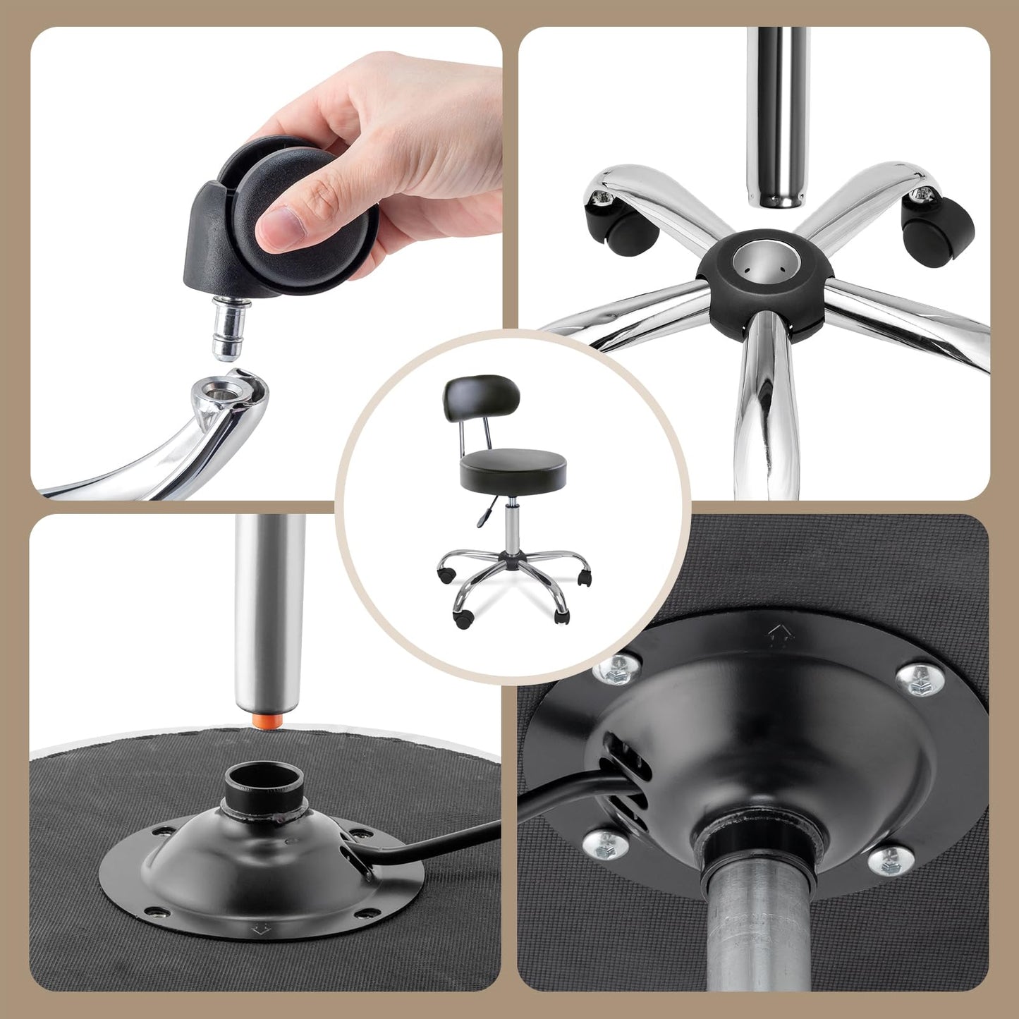 Rollhocker Arbeitshocker Drehhocker Höhenverstellbar 360° Drehbar mit Lehne höhenverstellbar